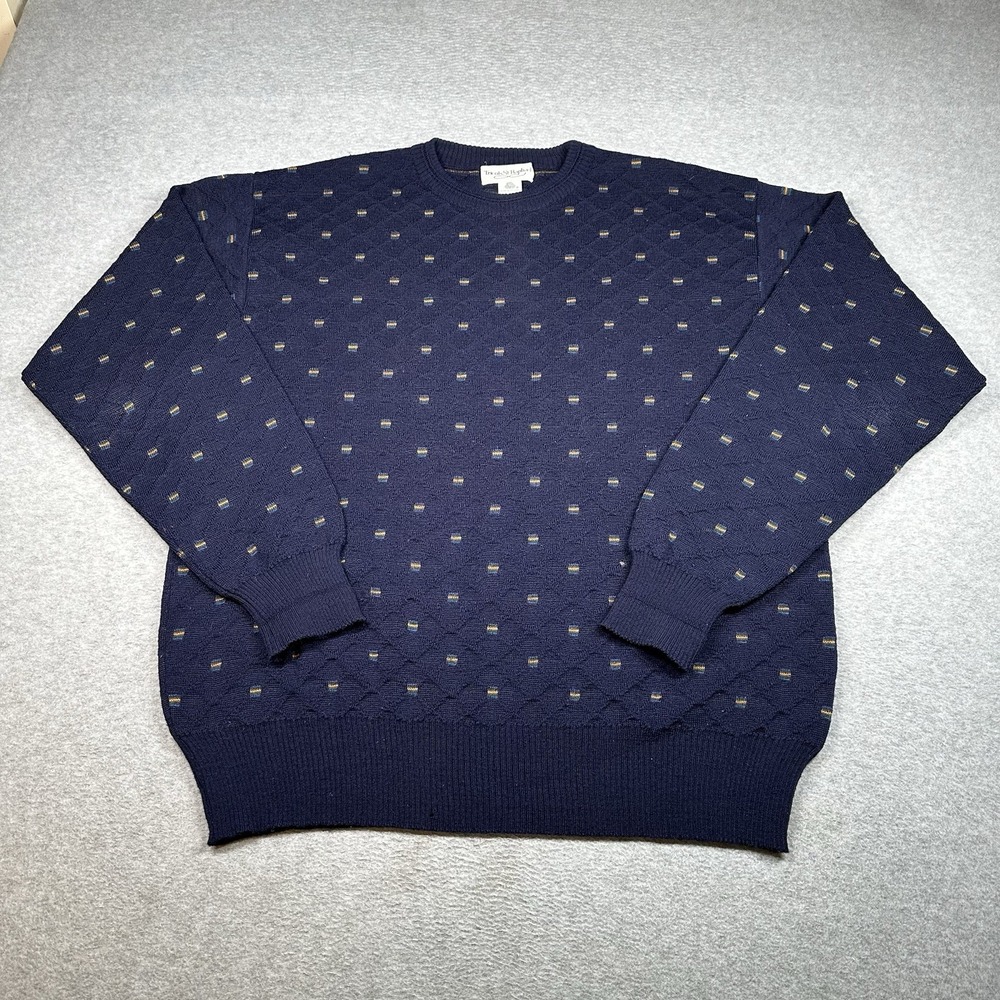 Vintage Tricots St. Raphael Pure Wool Crewneck Texture Sweater Mens L Navy NOTE